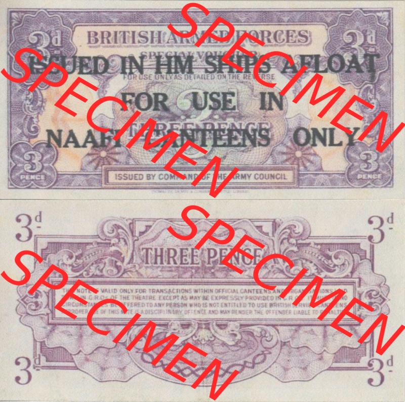 Banknoten Britisches Militär 1946-1946, 3 Three Pence I.. Vorderseite und Rückseite auf einen Digitalen Bild der Banknoten vom Britisches Militär 1946. Banknoten... Sammlung