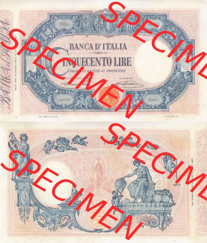 Banknoten Italien 1898-1921, Cinquecento 500 Lire. Vorderseite und Rückseite auf einen Digitalen Bild der Banknoten von Italien 1896-1926, Banknoten aus Satz der Banknoten 1896-1926... Sammlung