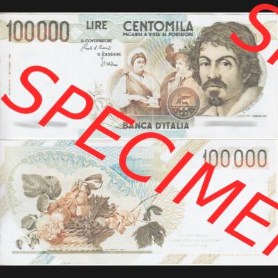 Banknoten Italien 1983-1983, 100000 Lire. Vorderseite und Rückseite auf einen Digitalen Bild der Banknoten von Italien 1982-1997, Banknoten aus Satz der Banknoten 1982-1997 aus... Sammlung