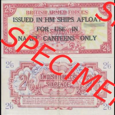 Banknoten Britisches Militär 1946-1946, II. 2 Schilling - 6 Pence 2 Shillings. Vorderseite und Rückseite auf einen Digitalen Bild der Banknoten vom Britisches Militär... Sammlung