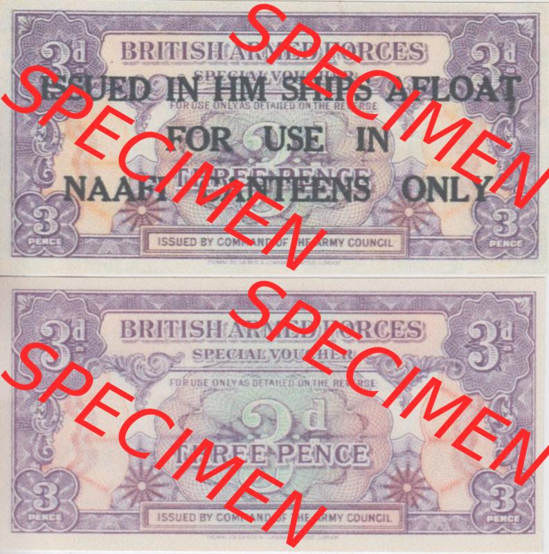 Banknoten Britisches Militär 1946-1946, 3 Three Pence II.. Vorderseite und Rückseite auf einen Digitalen Bild der Banknoten vom Britisches Militär 1946. Banknoten... Sammlung