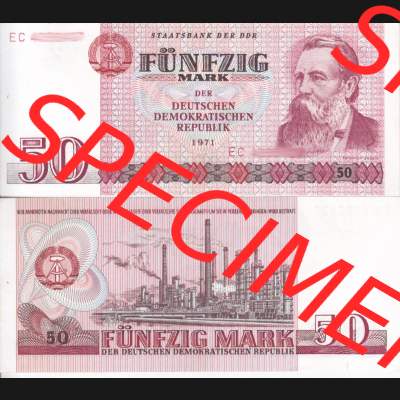 Banknote DDR 1971, 50 Mark. Vorderseite und Rückseite auf einen Digitalen Bild der DDR-Banknoten aus Komplettsatz der DDR-Banknoten im online Katalog auf EMBMV zum katalogisieren und... Sammlung