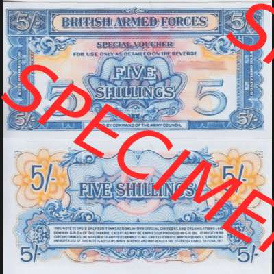 Banknoten Britisches Militär 1948-1948, 5 Schilling Five Shillings 2. Serie. Vorderseite und Rückseite auf einen Digitalen Bild der Banknoten vom Britisches Militär 1948-1958.... Sammlung