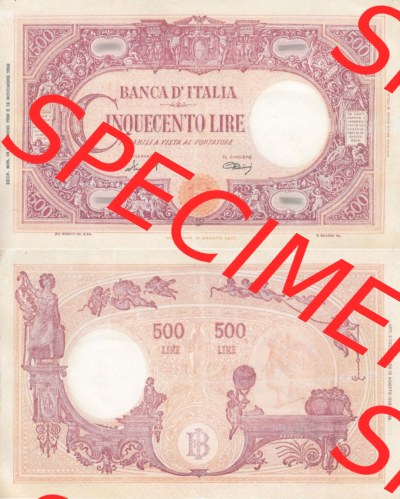 Banknoten Italien 1950-1950, Cinquecento, 500 Lire. Vorderseite und Rückseite auf einen Digitalen Bild der Banknoten von Italien... Sammlung
