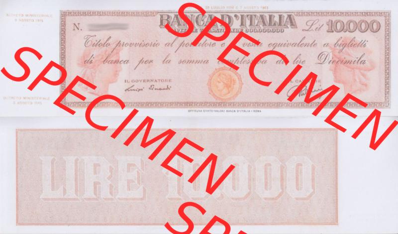 Banknoten Italien 1947-1950, 10000 Lire b. Vorderseite und Rückseite auf einen Digitalen Bild der Banknoten von Italien 1947-1950, Banknoten aus Satz der Banknoten 1947-1950 aus... Sammlung