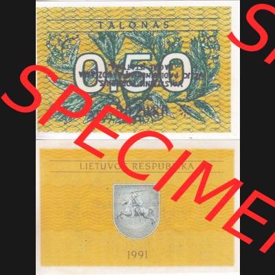 Banknoten Litauen 1991-1991, 0.50 Talonas. Vorderseite und Rückseite auf einen Digitalen Bild der Banknoten von Litauen 1991, Banknoten aus Satz der Banknoten 1991 aus Litauen... Sammlung