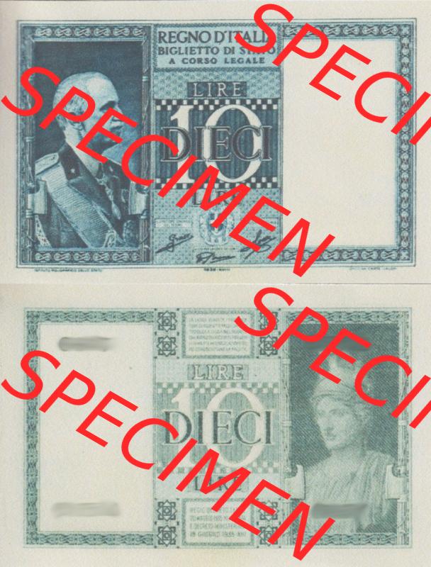 Banknoten Italien 1935-1935, 10 Lire. Vorderseite und Rückseite auf einen Digitalen Bild der Banknoten von Italien 1904-1935, Banknoten aus Satz der Banknoten 1904-1935 aus Italien... Sammlung