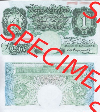 Banknoten England 1948-1960, 1 Pfund - One Pound. Vorderseite und Rückseite auf einen Digitalen Bild der Banknoten von England... Sammlung