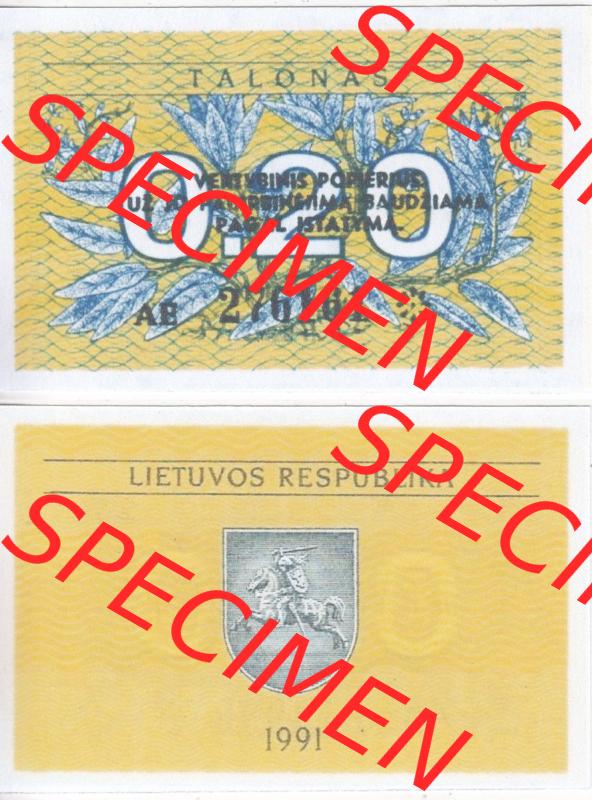 Banknoten Litauen 1991-1991, 0.20 Talonas. Vorderseite und Rückseite auf einen Digitalen Bild der Banknoten von Litauen 1991, Banknoten aus Satz der Banknoten 1991 aus Litauen... Sammlung