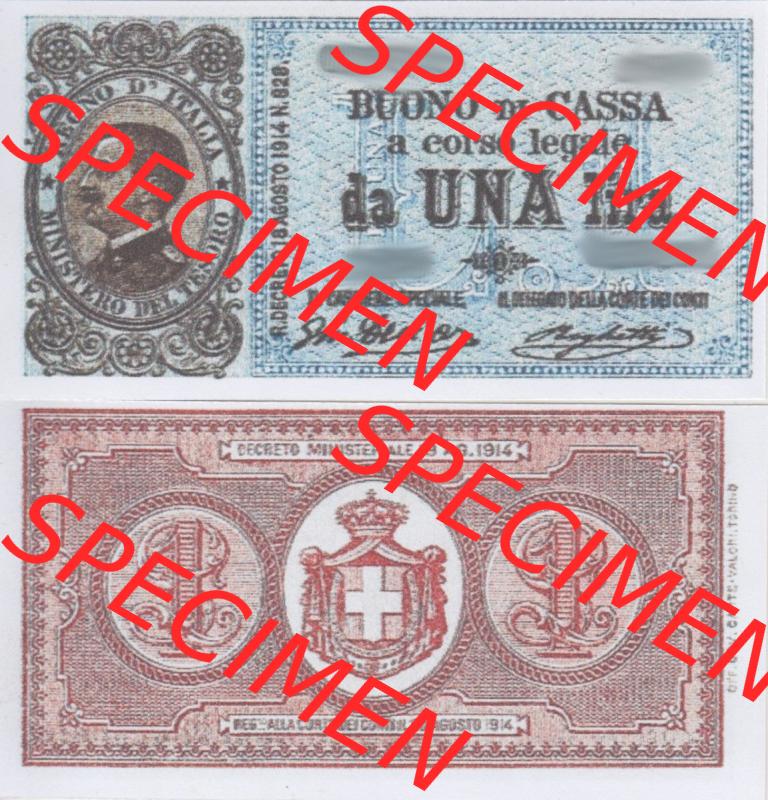 Banknoten Italien 1914-1921, 1 Lira. Vorderseite und Rückseite auf einen Digitalen Bild der Banknoten von Italien 1914-1922, Banknoten aus Satz der Banknoten 1914-1922 aus Italien... Sammlung