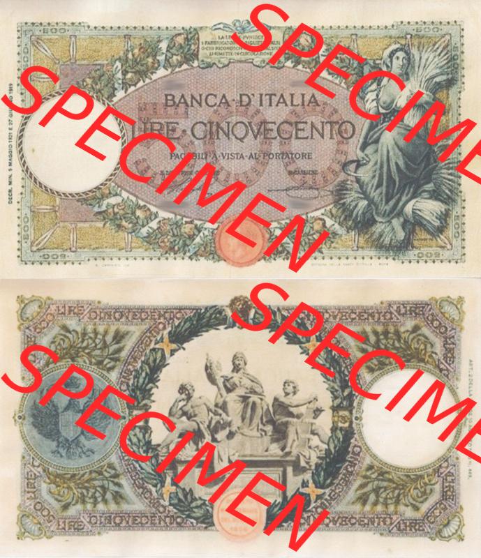 Banknoten Italien 1919-1926, Cinquecento, 500 Lire. Vorderseite und Rückseite auf einen Digitalen Bild der Banknoten von Italien 1896-1926, Banknoten aus Satz der Banknoten... Sammlung