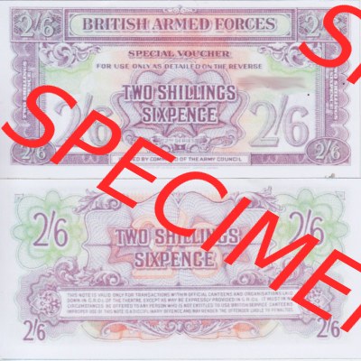Banknoten Britisches Militär 1948-1948, 2 Schilling 6 Pence Two Shilling Six Pence 2. Serie. Vorderseite und Rückseite auf einen... Sammlung
