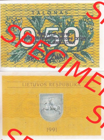 Banknoten Litauen 1991-1991, 0.50 Talonas. Vorderseite und Rückseite auf einen Digitalen Bild der Banknoten von Litauen 1991,... Sammlung