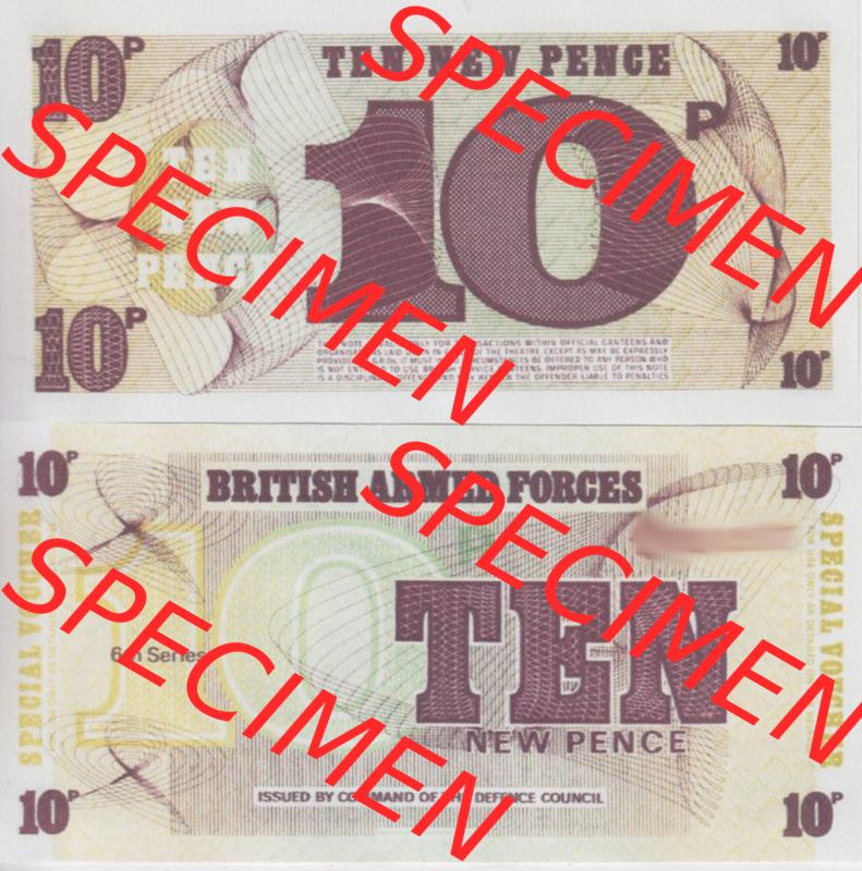 Banknoten Britisches Militär 1972-1972, 10 New Pence TDLR. Vorderseite und Rückseite auf einen Digitalen Bild der Banknoten vom Britisches Militär 1972. Banknoten aus... Sammlung