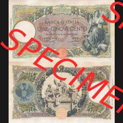 Banknoten Italien 1919-1926, Cinquecento, 500 Lire. Vorderseite und Rückseite auf einen Digitalen Bild der Banknoten von Italien 1896-1926, Banknoten aus Satz der Banknoten... Sammlung