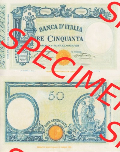 Banknoten Italien 1926-1935, IRE Cinquanta, 50 Lire. Vorderseite und Rückseite auf einen Digitalen Bild der Banknoten von Italien... Sammlung