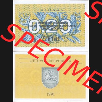 Banknoten Litauen 1991-1991, 0.20 Talonas. Vorderseite und Rückseite auf einen Digitalen Bild der Banknoten von Litauen 1991, Banknoten aus Satz der Banknoten 1991 aus Litauen... Sammlung