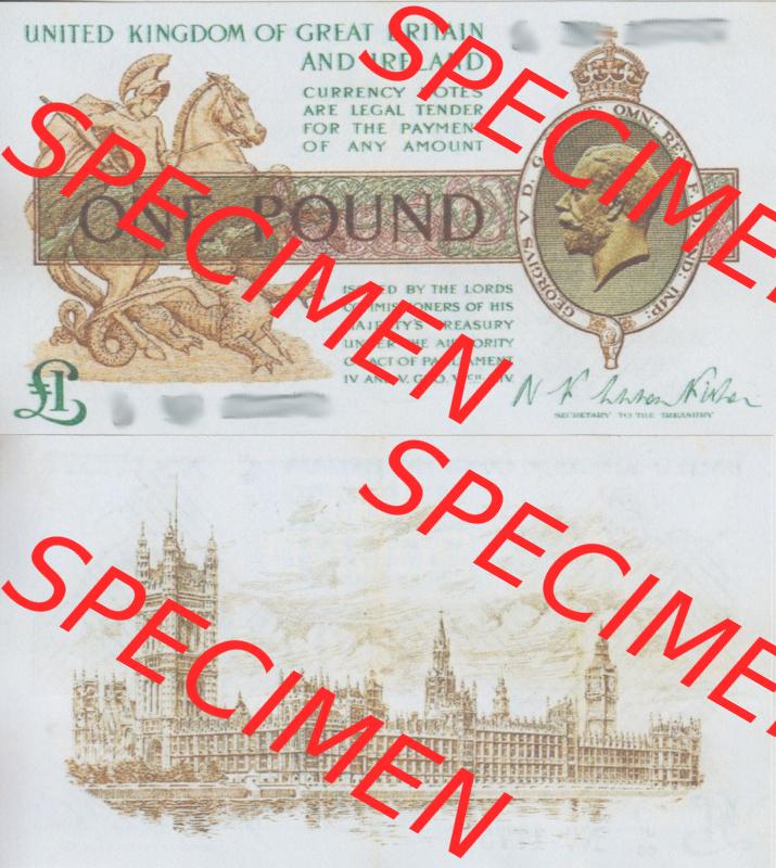 Banknoten England 1917-1917, 1 Pfund - One Pound. Vorderseite und Rückseite auf einen Digitalen Bild der Banknoten von England 1917-1948, Banknoten aus Satz der Englischen Banknoten... Sammlung