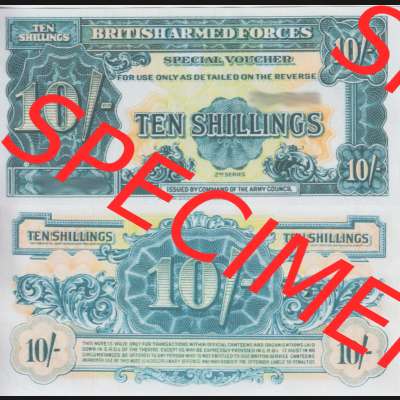 Banknoten Britisches Militär 1948-1948, 10 Schilling, Ten Shillings 2. Serie. Vorderseite und Rückseite auf einen Digitalen Bild der Banknoten vom Britisches Militär... Sammlung