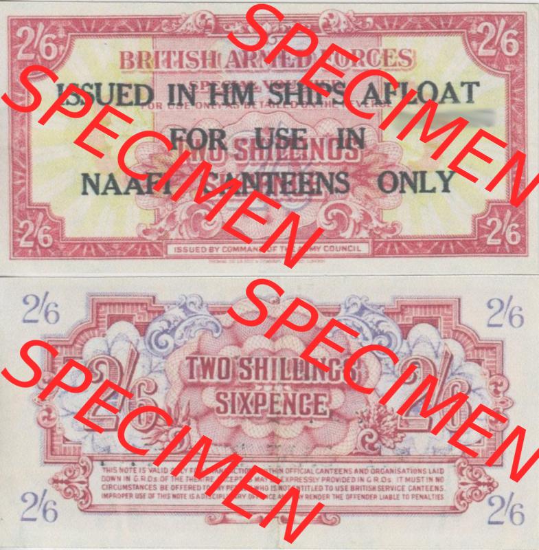 Banknoten Britisches Militär 1946-1946, II. 2 Schilling - 6 Pence 2 Shillings. Vorderseite und Rückseite auf einen Digitalen Bild der Banknoten vom Britisches Militär... Sammlung