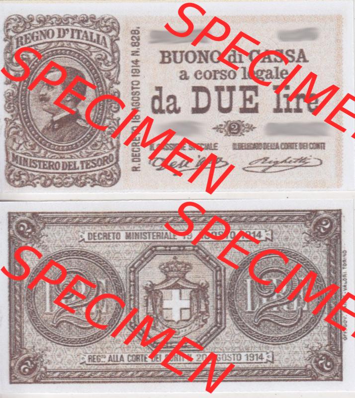 Banknoten Italien 1914-1922, 2 Lire. Vorderseite und Rückseite auf einen Digitalen Bild der Banknoten von Italien 1914-1922, Banknoten aus Satz der Banknoten 1914-1922 aus Italien... Sammlung