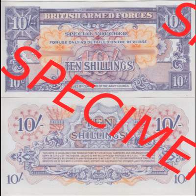 Banknoten Britisches Militär 1946-1946, 10 Schilling - Ten Shillings. Vorderseite und Rückseite auf einen Digitalen Bild der Banknoten vom Britisches Militär 1946. Banknoten... Sammlung