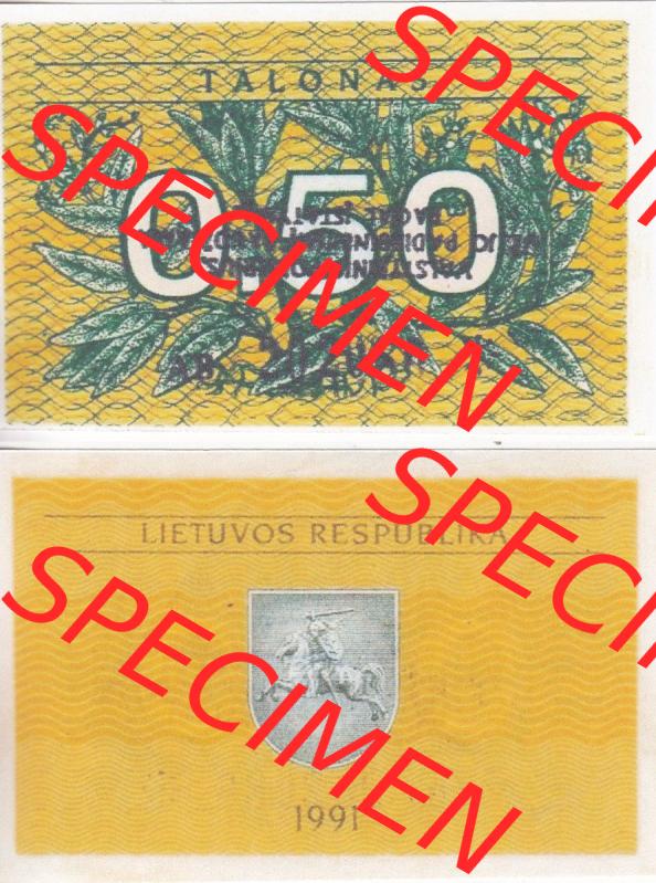 Banknoten Litauen 1991-1991, 0.50 Talonas. Vorderseite und Rückseite auf einen Digitalen Bild der Banknoten von Litauen 1991, Banknoten aus Satz der Banknoten 1991 aus Litauen... Sammlung