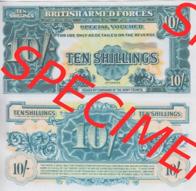 Banknoten Britisches Militär 1948-1948, 10 Schilling, Ten Shillings 2. Serie. Vorderseite und Rückseite auf einen Digitalen... Sammlung