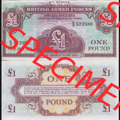 Banknoten Britisches Militär 1962-1962, 1 Pfund, One Pound 4. Serie. Vorderseite und Rückseite auf einen Digitalen Bild der Banknoten vom Britisches Militär 1962.... Sammlung