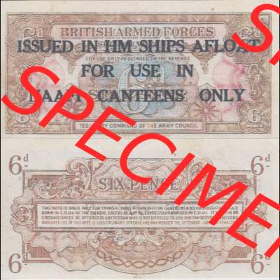 Banknoten Britisches Militär 1946-1946, 6 Six Pence. Vorderseite und Rückseite auf einen Digitalen Bild der Banknoten vom Britisches Militär 1946. Banknoten aus Satz... Sammlung