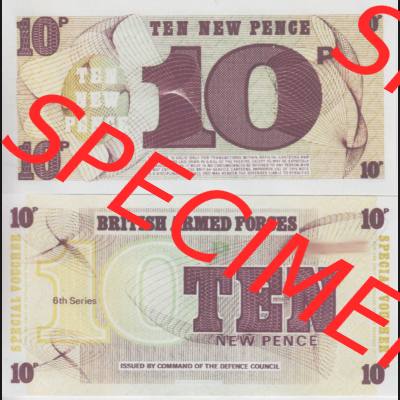 Banknoten Britisches Militär 1972-1972, 10 New Pence TDLR. Vorderseite und Rückseite auf einen Digitalen Bild der Banknoten vom Britisches Militär 1972. Banknoten aus... Sammlung