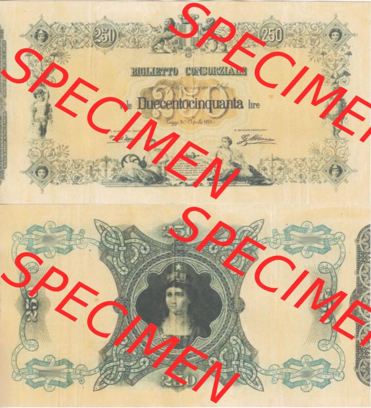Banknoten Italien 1874-1874, 250 Lire. Vorderseite und Rückseite auf einen Digitalen Bild der Banknoten von Italien 1874, Banknoten aus Satz der Banknoten 1874 aus Italien im online... Sammlung