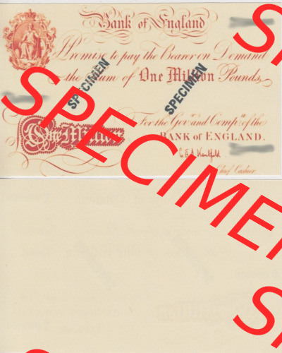 Banknoten England 1948-1948, 1000000 Pfund - Pounds. Vorderseite und Rückseite auf einen Digitalen Bild der Banknoten von England... Sammlung