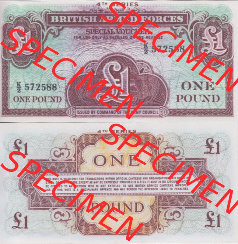 Banknoten Britisches Militär 1962-1962, 1 Pfund, One Pound 4. Serie. Vorderseite und Rückseite auf einen Digitalen Bild der Banknoten vom Britisches Militär 1962.... Sammlung