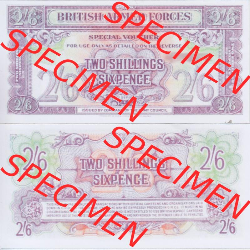Banknoten Britisches Militär 1948-1948, 2 Schilling 6 Pence Two Shilling Six Pence 2. Serie. Vorderseite und Rückseite auf einen Digitalen Bild der Banknoten vom Britisches... Sammlung