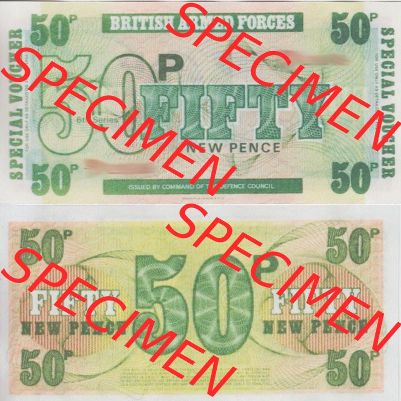 Banknoten Britisches Militär 1972-1972, 50 New Pence, TDLR. Vorderseite und Rückseite auf einen Digitalen Bild der Banknoten vom Britisches Militär 1972. Banknoten... Sammlung