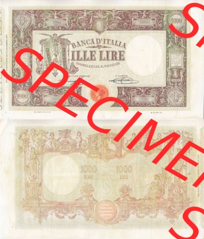 Banknoten Italien 1897-1920, Mille-1000 Lire. Vorderseite und Rückseite auf einen Digitalen Bild der Banknoten von Italien 1896-1926,... Sammlung