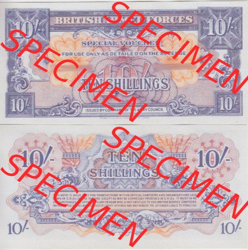 Banknoten Britisches Militär 1946-1946, 10 Schilling - Ten Shillings. Vorderseite und Rückseite auf einen Digitalen Bild der Banknoten vom Britisches Militär 1946. Banknoten... Sammlung
