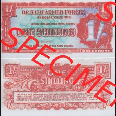 Banknoten Britisches Militär 1948-1948, 1 Schilling One Shilling 2. Serie. Vorderseite und Rückseite auf einen Digitalen Bild der Banknoten vom Britisches Militär 1948-1958.... Sammlung