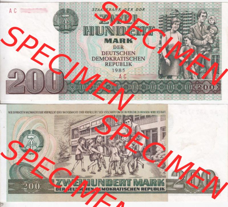 Banknote DDR 1985, 200 Mark. Vorderseite und Rückseite auf einen Digitalen Bild der DDR-Banknoten aus Komplettsatz der DDR-Banknoten im online Katalog auf EMBMV zum katalogisieren und... Sammlung