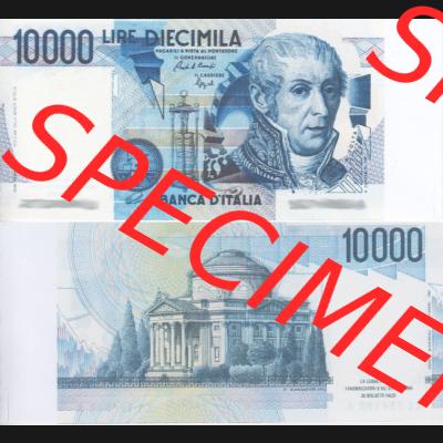 Banknoten Italien 1984-1984, 10000 Lire. Vorderseite und Rückseite auf einen Digitalen Bild der Banknoten von Italien 1982-1997, Banknoten aus Satz der Banknoten 1982-1997 aus Italien... Sammlung