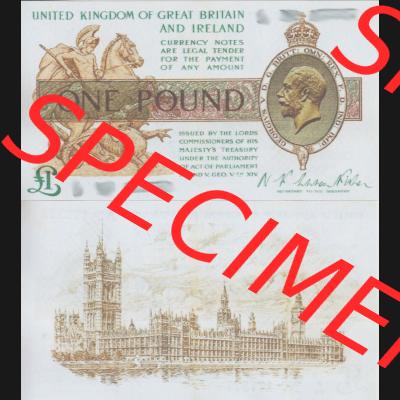 Banknoten England 1917-1917, 1 Pfund - One Pound. Vorderseite und Rückseite auf einen Digitalen Bild der Banknoten von England 1917-1948, Banknoten aus Satz der Englischen Banknoten... Sammlung