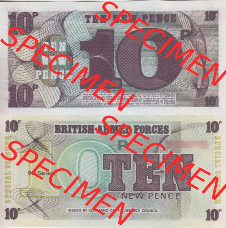Banknoten Britisches Militär 1972-1972, 10 New Pence BWC. Vorderseite und Rückseite auf einen Digitalen Bild der Banknoten vom Britisches Militär 1972. Banknoten aus... Sammlung