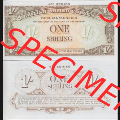 Banknoten Britisches Militär 1962-1962, 1 Schilling, One Shilling 4. Serie. Vorderseite und Rückseite auf einen Digitalen Bild der Banknoten vom Britisches Militär... Sammlung