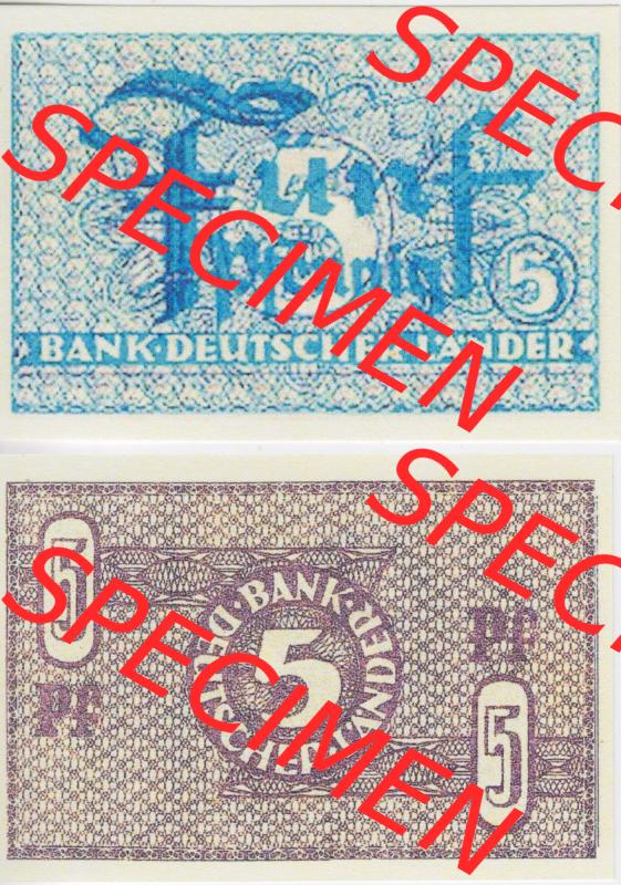 BRD Deutschland Bank Deutscher Länder 1948, 5 Pfennig. Vorderseite und Rückseite auf einen Digitalen Bild der Banknoten Deutschland 1948 der Bank Deutscher Länder, Banknoten... Sammlung