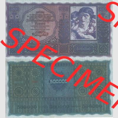 Banknoten Österreich 1922-1922, 500000 500.000 Kronen. Vorderseite und Rückseite auf einen Digitalen Bild der Banknoten von Österreich 1922, Banknoten aus Satz... Sammlung