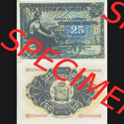 Banknoten Spanien 1906-1906, 25 Peseten. Vorderseite und Rückseite auf einen Digitalen Bild der Banknoten von Spanien 1906, Banknoten aus Satz der Banknoten Spanien 1906 Peseten-Währung... Sammlung