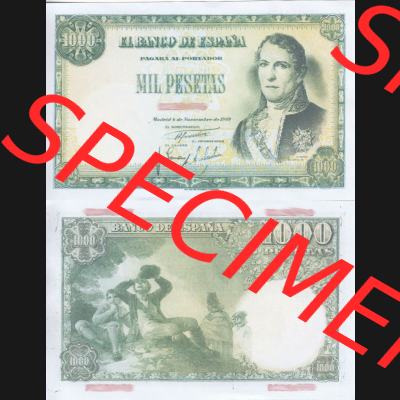 Banknoten Spanien 1949-1949, 1000 Peseten. Vorderseite und Rückseite auf einen Digitalen Bild der Banknoten von Spanien 1946-1949, Banknoten aus Satz der Banknoten Spanien 1946-1949... Sammlung