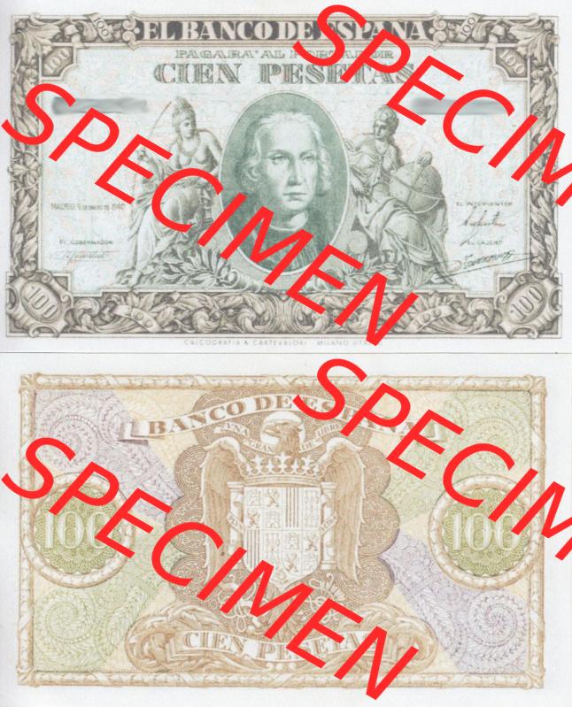 Banknoten Spanien 1940-1943, 100 Peseten. Vorderseite und Rückseite auf einen Digitalen Bild der Banknoten von Spanien 1940, 1943, 1945, Banknoten aus Satz der Banknoten... Sammlung