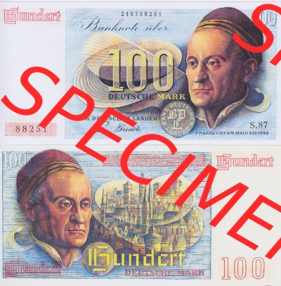 BRD Deutschland Bank Deutscher Länder 1948, 100 DM Deutsche Mark. Vorderseite und Rückseite auf einen Digitalen Bild der Banknoten... Sammlung